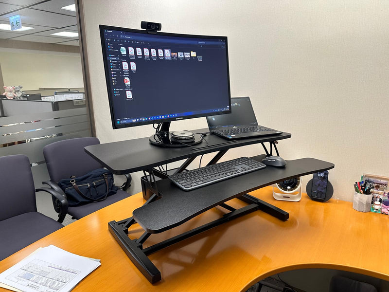Sit Stand Desk Riser - Keyboard Tray - Smooth Pneumatic