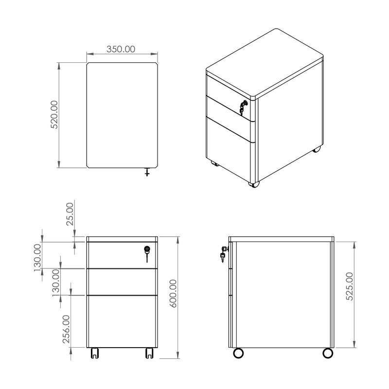 EKO SLIM - 3 layers Mobile Cabinet- E0 Wood - EKOBOR Ergonomic Furniture