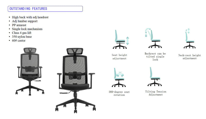 X3 BUTTERFLY-HR - Mid Back Office Ergonomic Chair - Fireproof - Slim - Headrest - EKOBOR Ergonomic Furniture