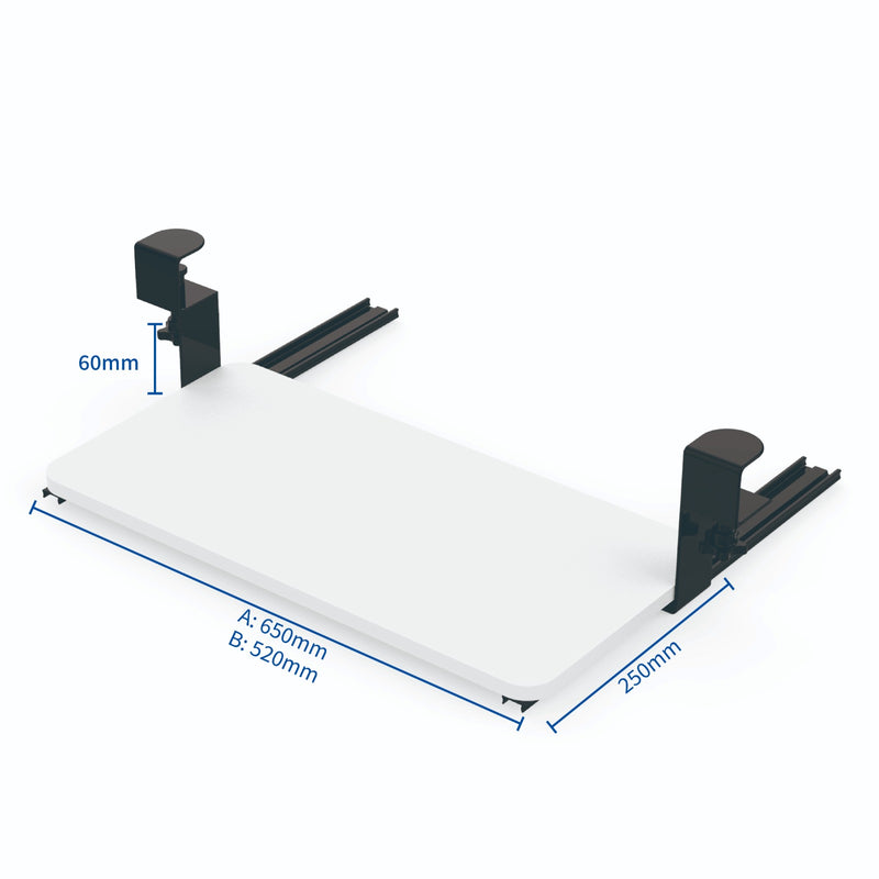 Clamp On Keyboard Tray for Standing Desk (White/Black) - No drilling required