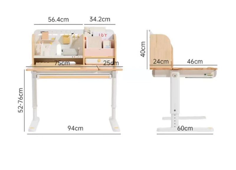 SEAL - Kids Study Adjustable Desk - Solid Wood - 4  Years Old Up - Size: 96 x 63cm