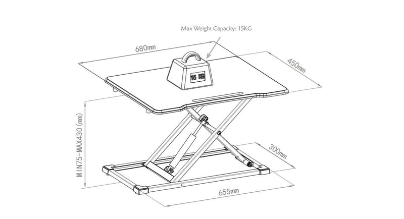EKO-0102W - Sit-To-Stand Desk Converter/Riser - SMOOTH Pneumatic Mechanism without keyboard (WHITE) - EKOBOR Ergonomic Furniture