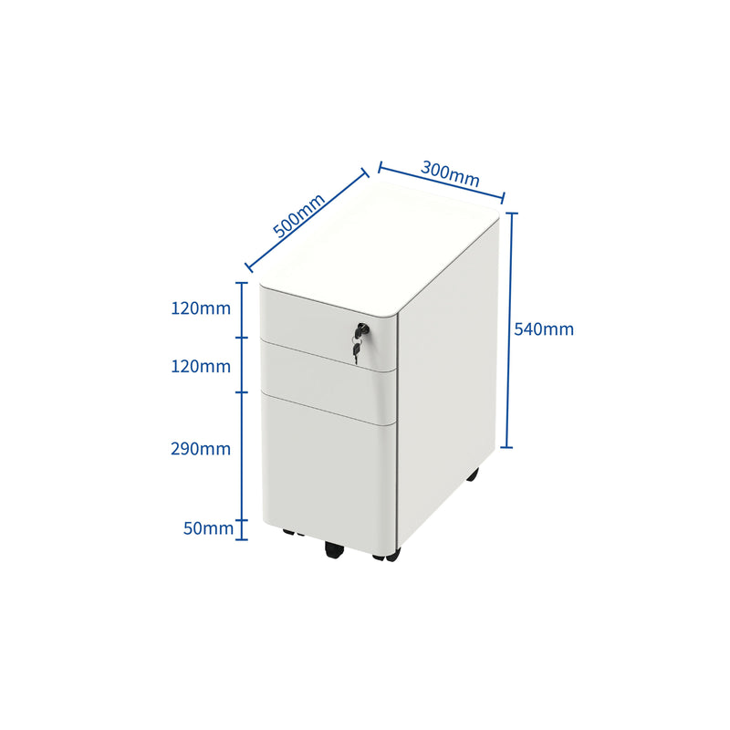 Mobile Cabinet - Steel - Wheels - Key lock - Slim - EKOBOR Ergonomic Furniture