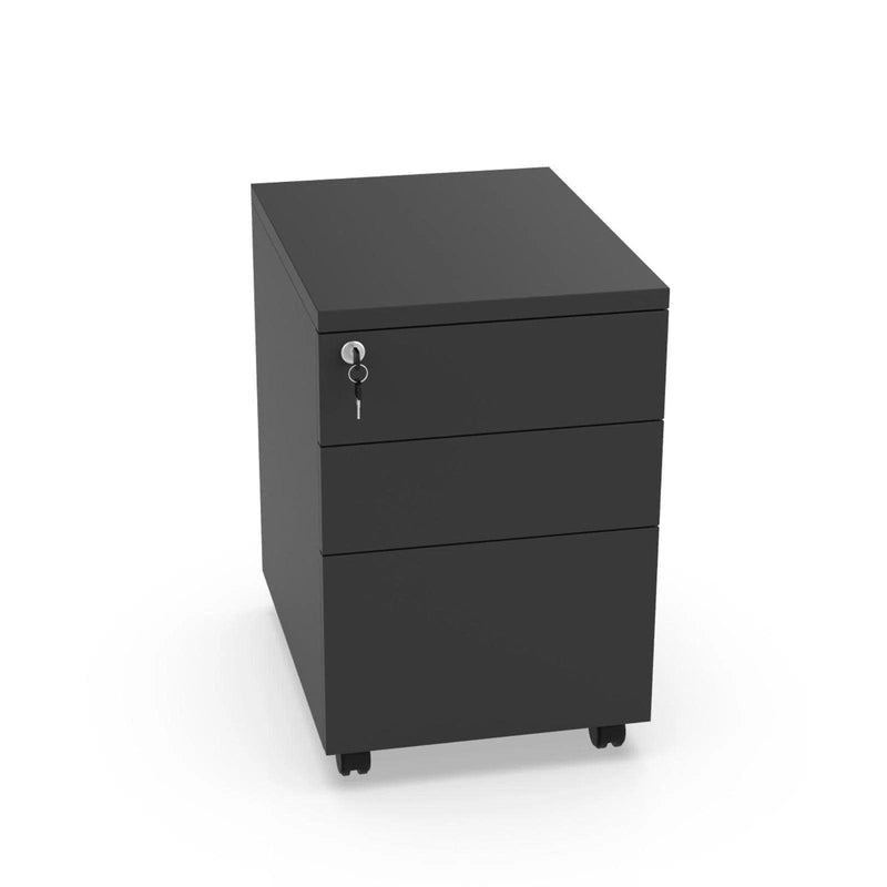 [RAN OUT TOO FAST] Mobile Pedestal Cabinet Three Layer Drawers with Wheels (MFC E0) White/ Black Color - EKOBOR Ergonomic Furniture