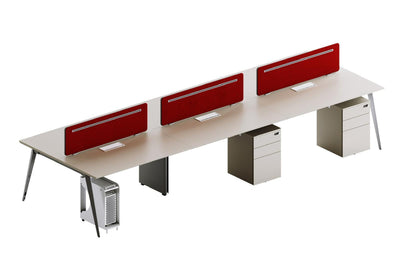 Six seaters staff workstations with modesty panel and pedestal drawers with metal legs - EKOBOR Ergonomic Furniture