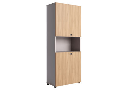 Upper and lower swing door with open shelf for cups tall cabinet - EKOBOR Ergonomic Furniture