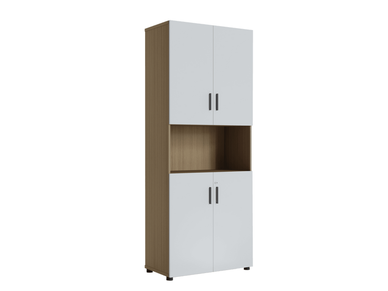 Upper and lower swing door with open shelf for cups tall cabinet - EKOBOR Ergonomic Furniture