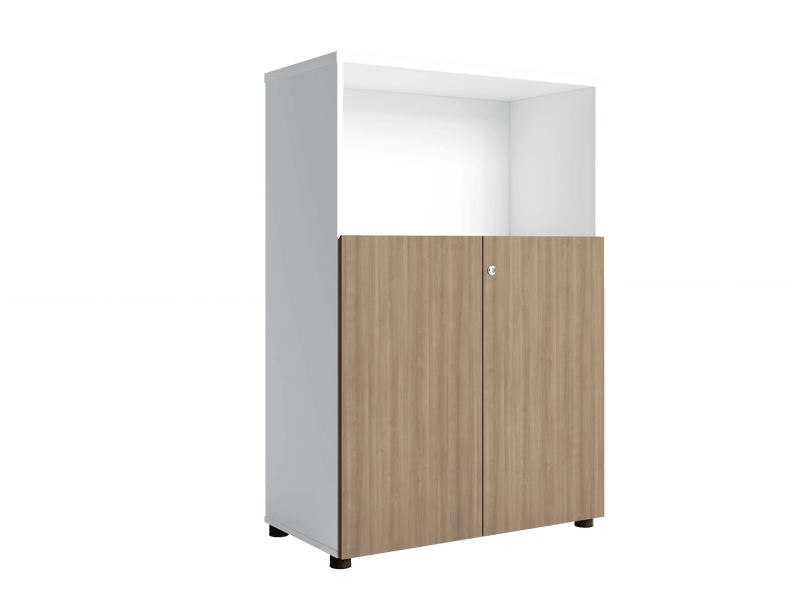 Upper open shelf and lower swing door document storage small cabinet - EKOBOR Ergonomic Furniture