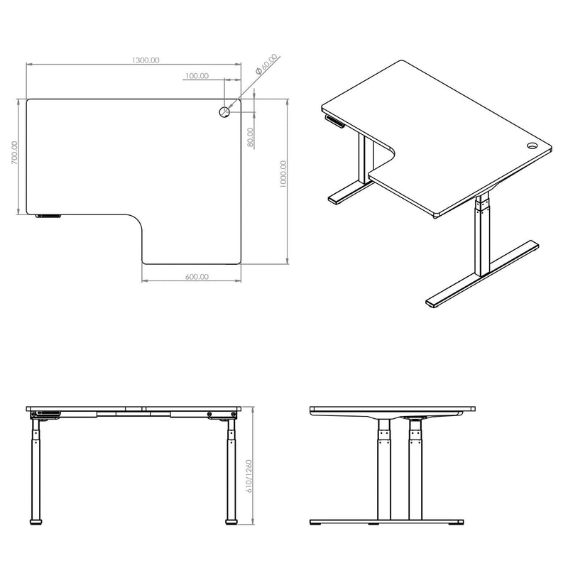 Z-Standing - Small L shape 2 legs Standing Desk - EKOBOR Ergonomic Furniture